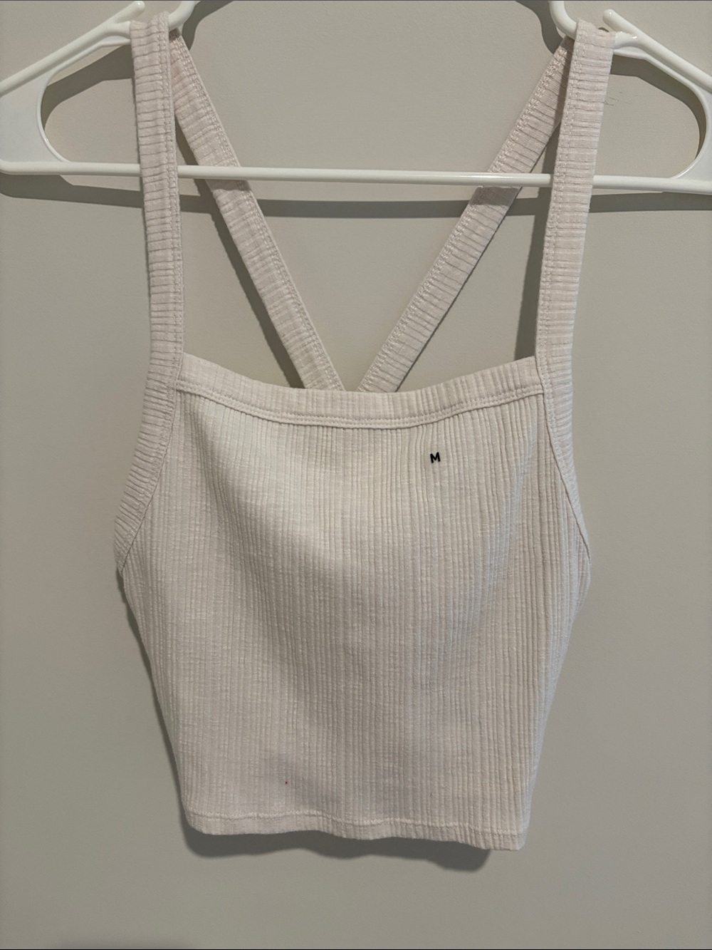 American Eagle Outfitters Ribbed Cropped Tank Top in Light Beige